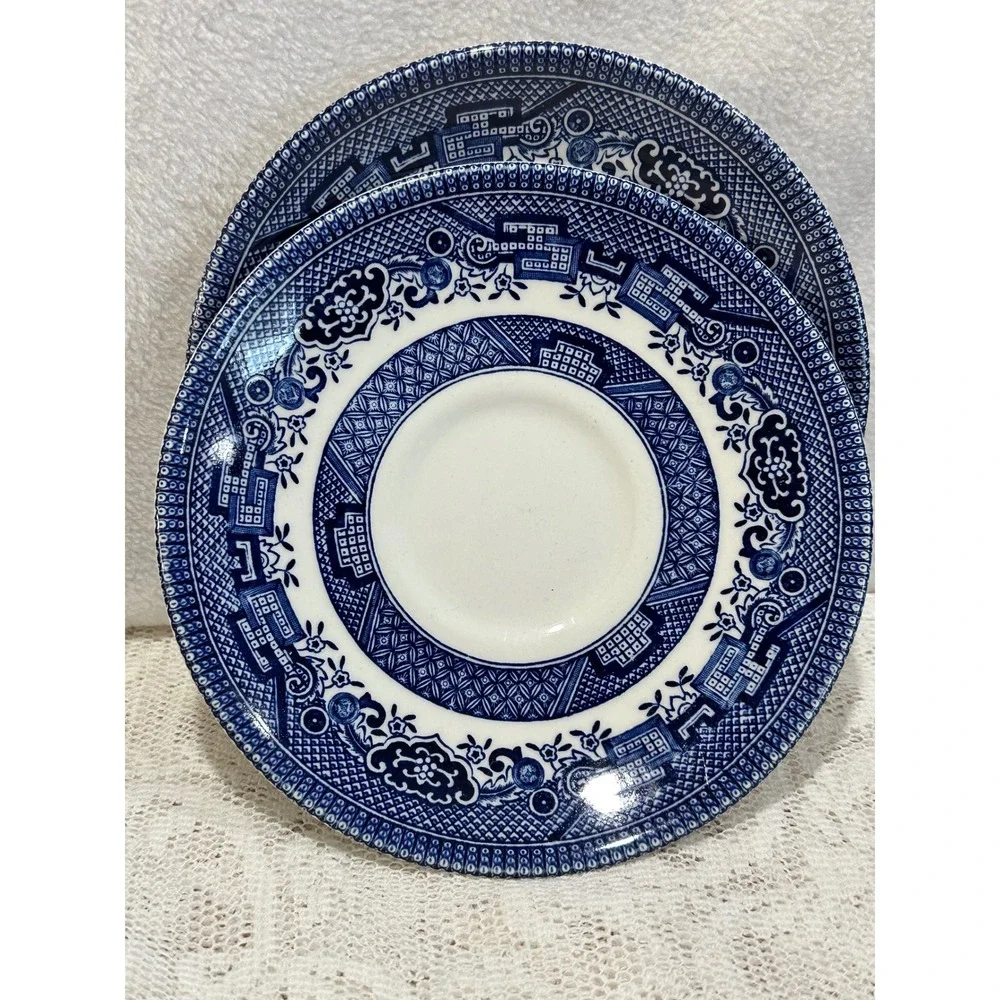 Blue Willow Teacup Saucer Set England Vintage‎ Porcelain